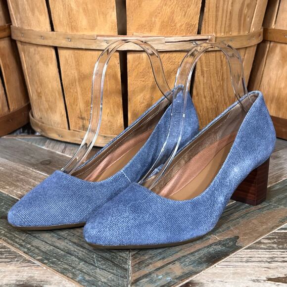 Aerosoles Silver Star Blue Suede Stacked Block Heel Slip-On Pumps Heels Womens 6 - Picture 3 of 11